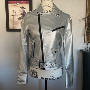 Bebe Moto Jacket Style - Silver metallic vegan faux leather -Original price $149
